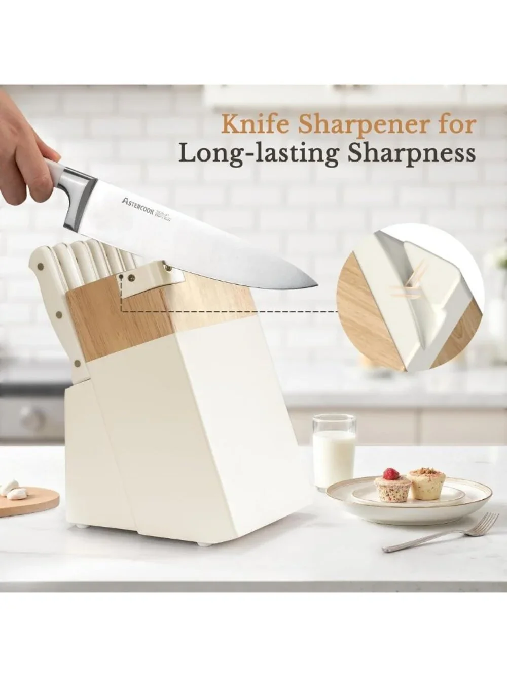14-Piece Stainless Steel Kitchen Knife Set with Block, Sharpener & Ergonomic